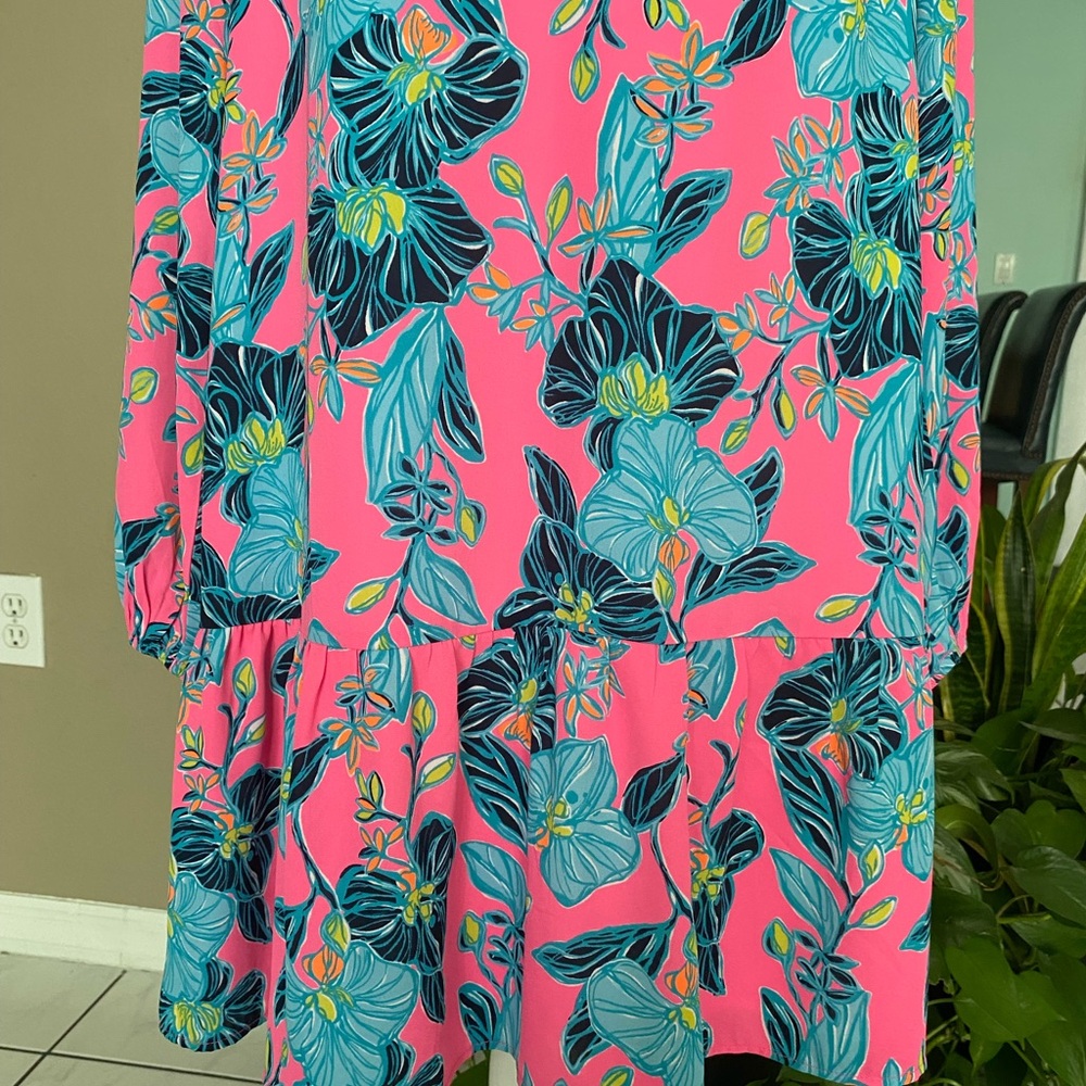 NWOT Lilly Pulitzer Medium Dress Floral Long Sleeve V-Neck - Picture 4 of 13